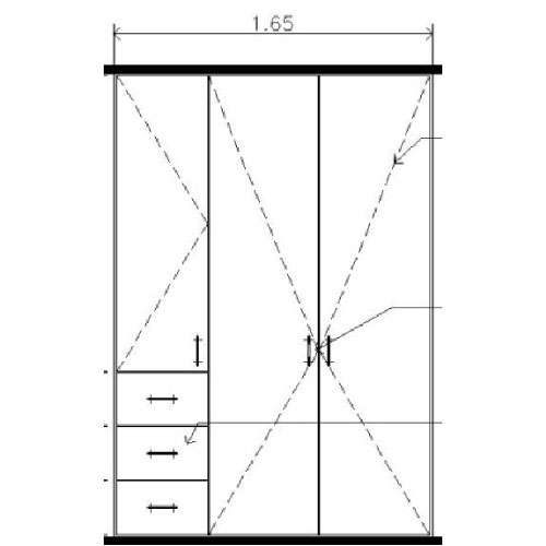 CLOSET EN PANELAR DOS PIEZAS, 3 CAJONES , DE COLGAR FRENTE 165 ANCHO 60 ALTURA 240 