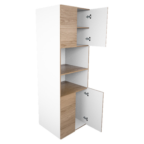 "MODULO PARA COCINA COMBO HORNO CUATRO PUERTAS CON JALADERA, TRES COMPARTIMENTOS CON UNA REPISA CADA DIVISION 63 X 205 X 58 LINEA ESTANDAR"